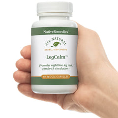 Native Remedies LegCalm ingredients graphic showcasing natural herbs