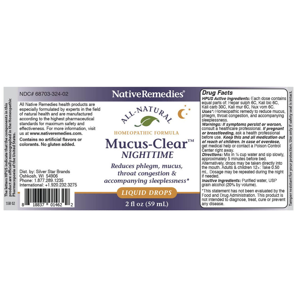 Close-up of Native Remedies Mucus-Clear Nighttime label