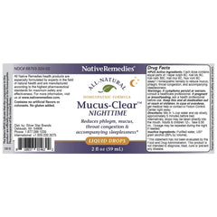 Close-up of Native Remedies Mucus-Clear Nighttime label