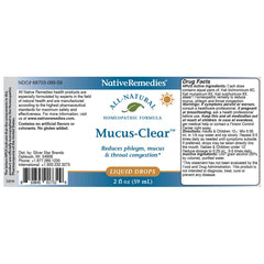 Packaging display of Mucus-Clear highlighting safe, natural ingredients.