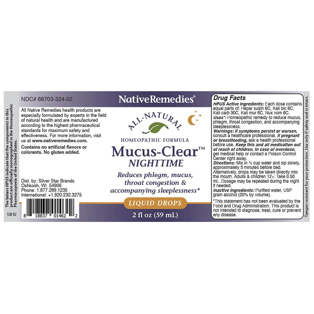Native Remedies Mucus-Clear packaging label emphasizes quality manufacturing