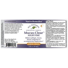 Native Remedies Mucus-Clear packaging label emphasizes quality manufacturing