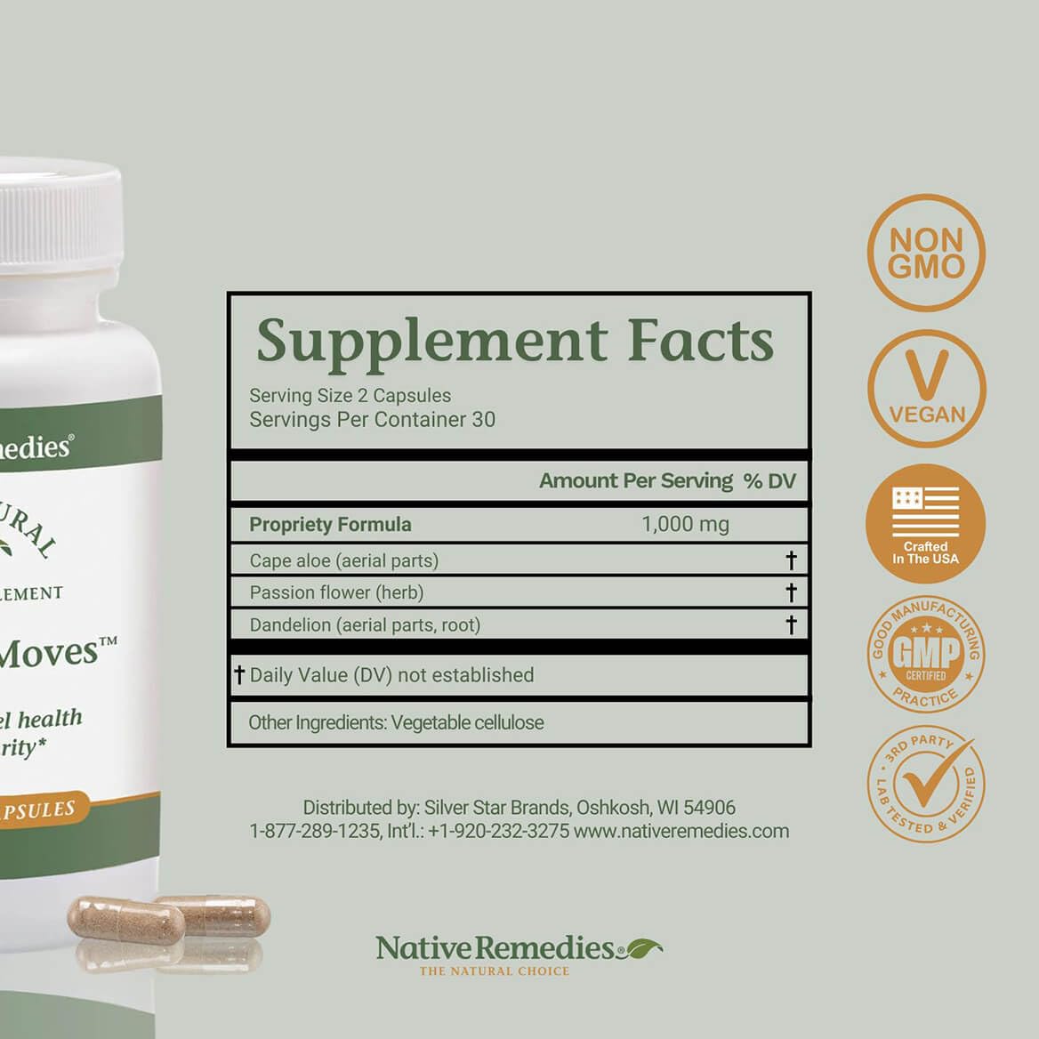 Native Remedies Natural Moves bottle on kitchen counter in daily routine setting
