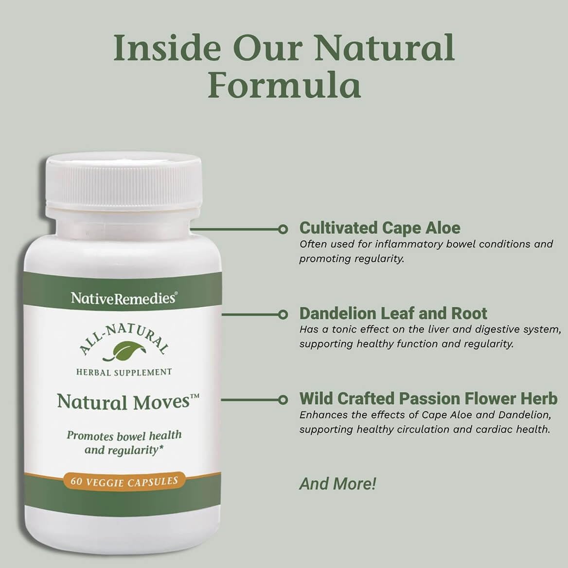 Native Remedies Natural Moves label detail highlights the full spectrum herbal blend