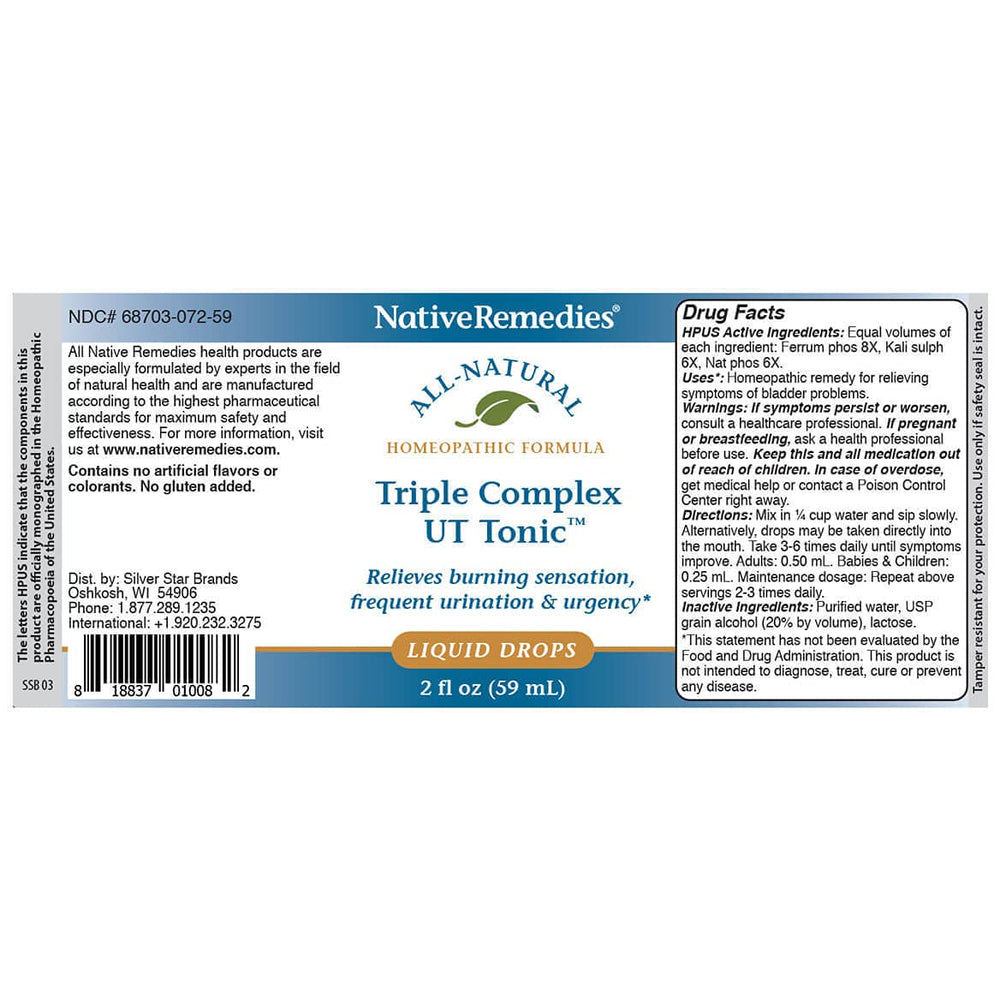 Native Remedies UT Tonic ingredients close-up emphasizing natural formula.