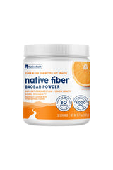 NativePath Baobab Prebiotic Fiber Powder bottle pour for quick daily use.