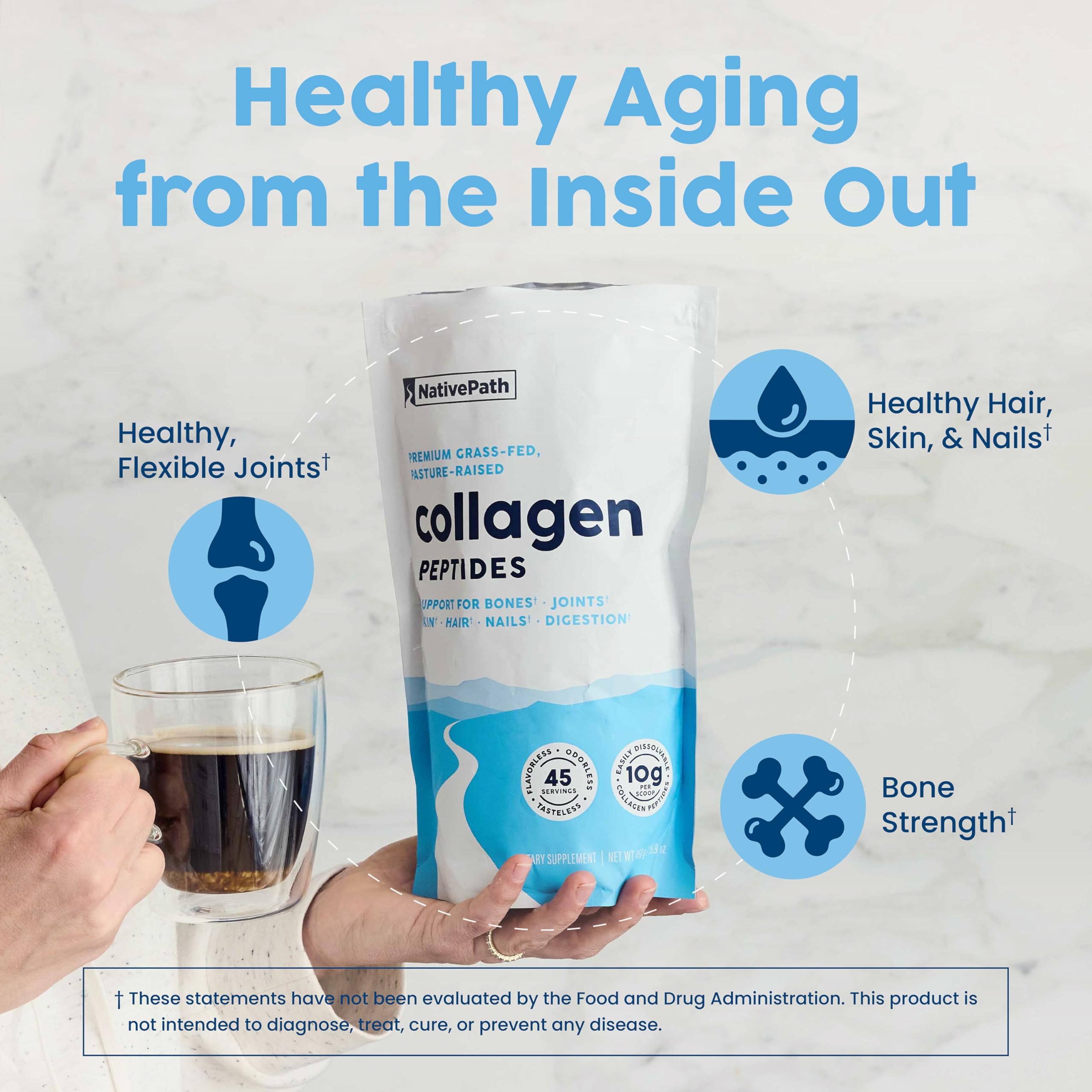 NativePath collagen peptides dissolving in water for quick drinks