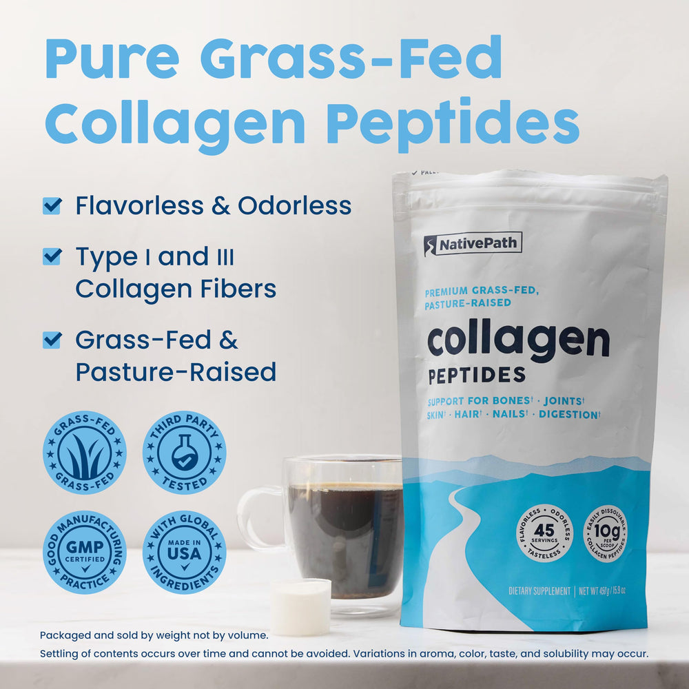 NativePath collagen peptides powder close-up showing fine texture for mixing