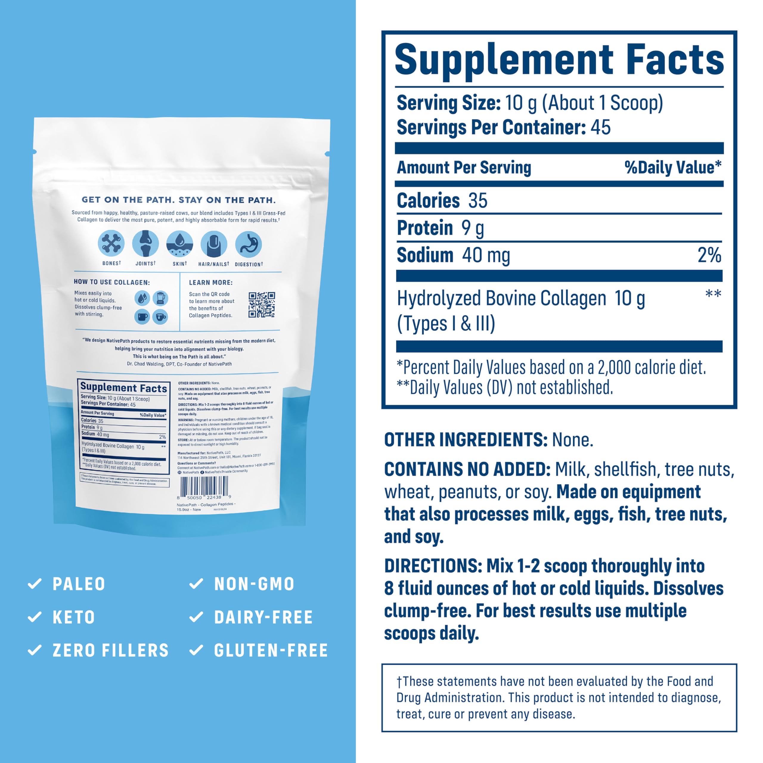 NativePath collagen peptides scoop with measuring tool for accurate portions