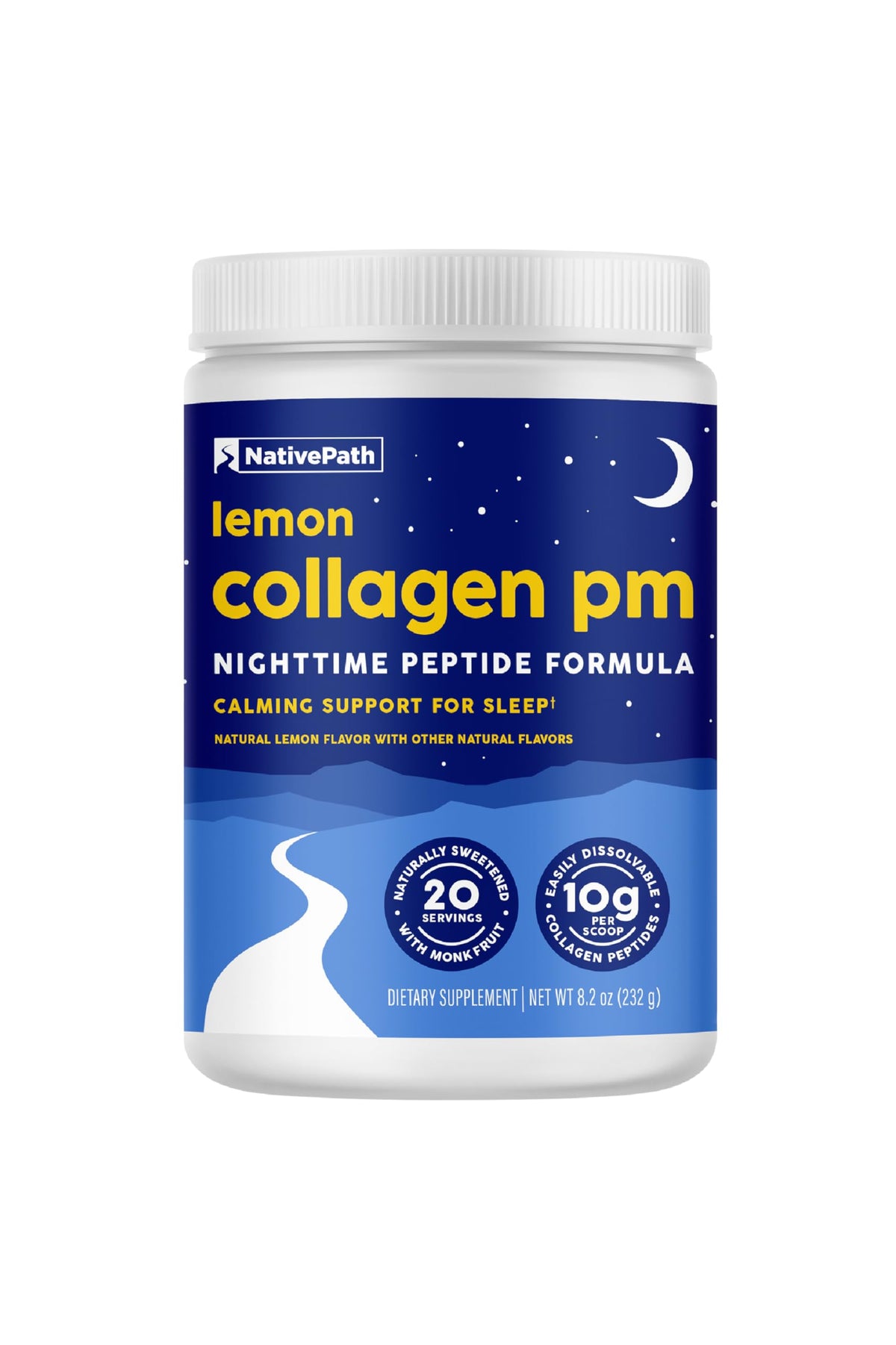 NativePath Collagen PM Lemon bottle showing label and sleep support benefits