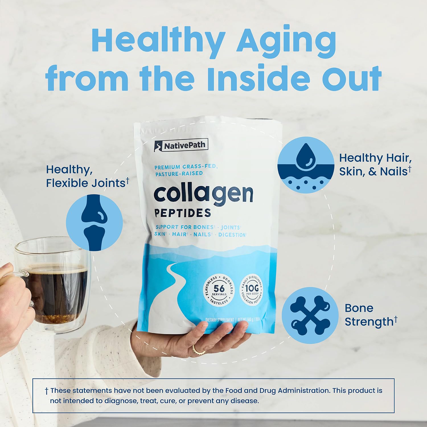 NativePath collagen powder dispense scoop demonstrates convenient daily portion control.