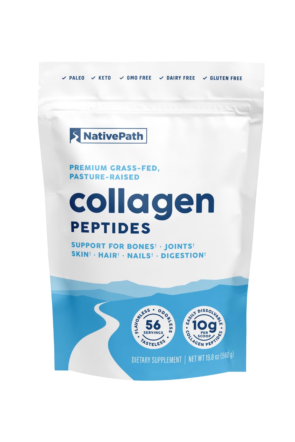 NativePath collagen powder jar showcases high-purity hydrolyzed collagen for skin and nails.