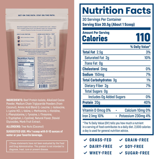 Close-up of NativePath label highlighting zero sugar and MCTs for energy support
