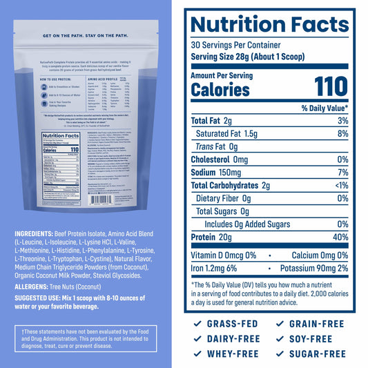 NativePath Complete Beef Protein Vanilla scoop demonstrates precise measuring for quick shakes.