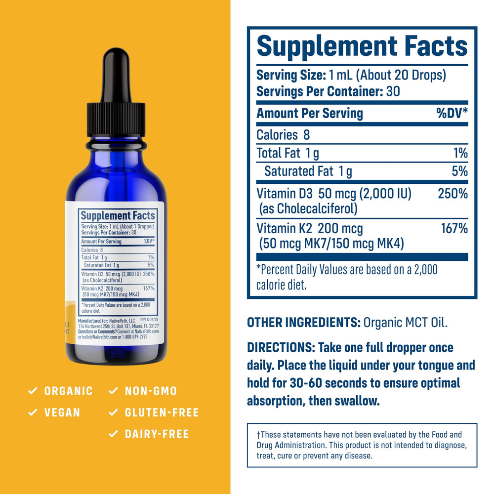 NativePath D3K2 tincture dropper dispensing for flexible dosing