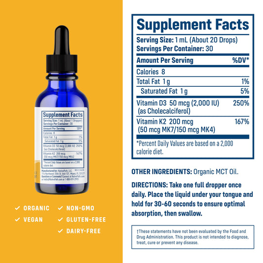NativePath D3K2 tincture dropper dispensing for flexible dosing
