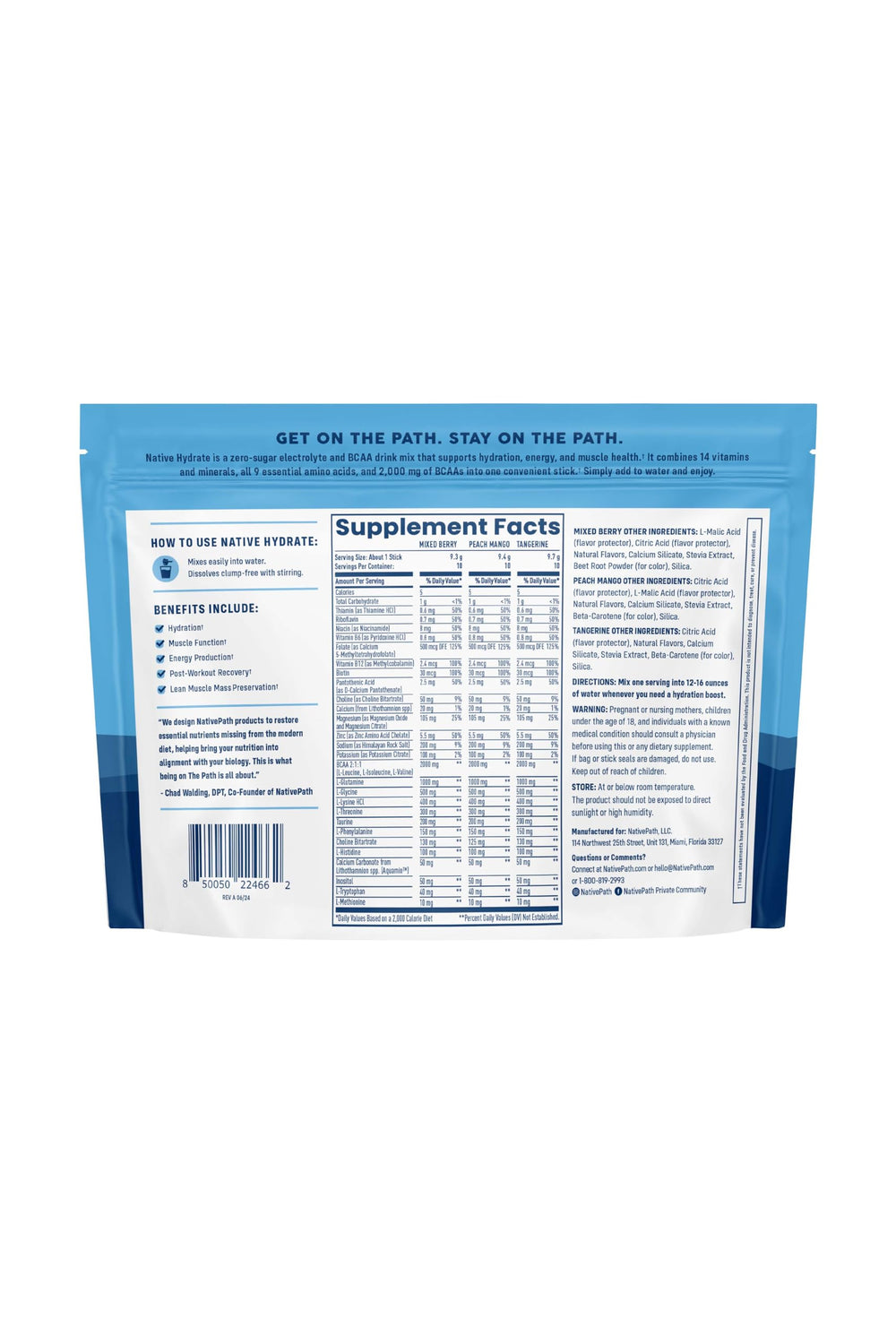 NativePath Hydrate Tangerine stick pack with citrus hydration