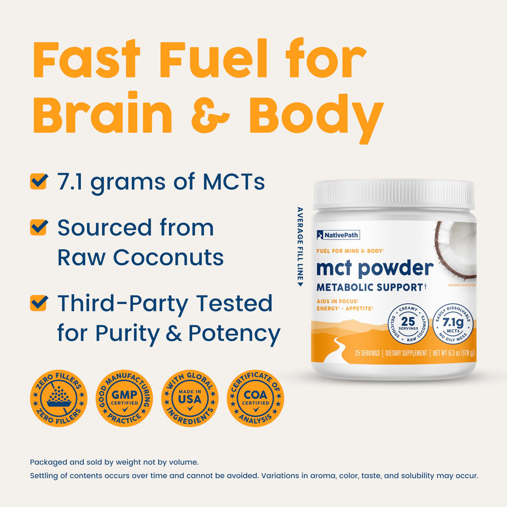 NativePath MCT Powder ideal for coffee or smoothies to boost daily fueling
