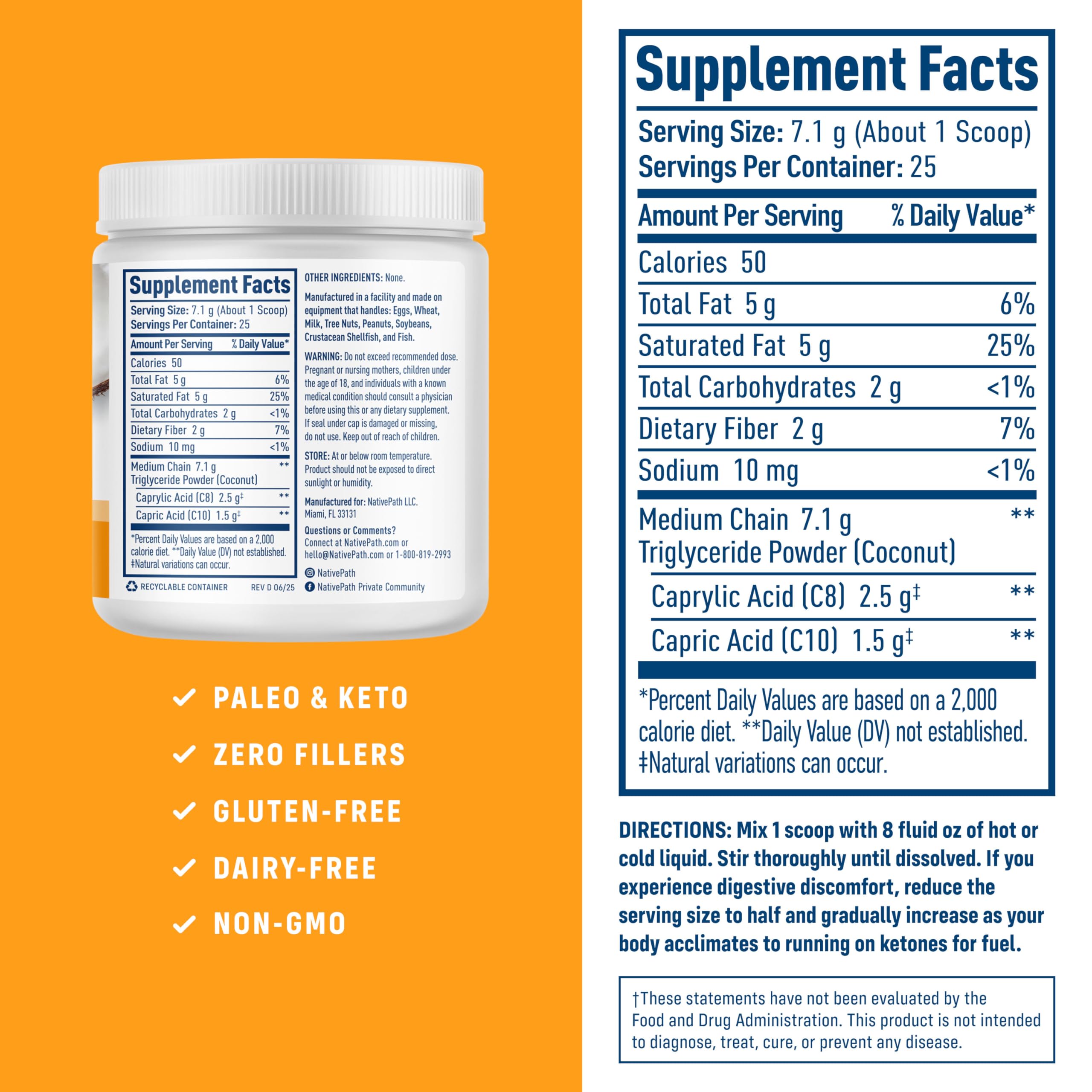 NativePath MCT Powder unflavored, dissolves easily with no grit