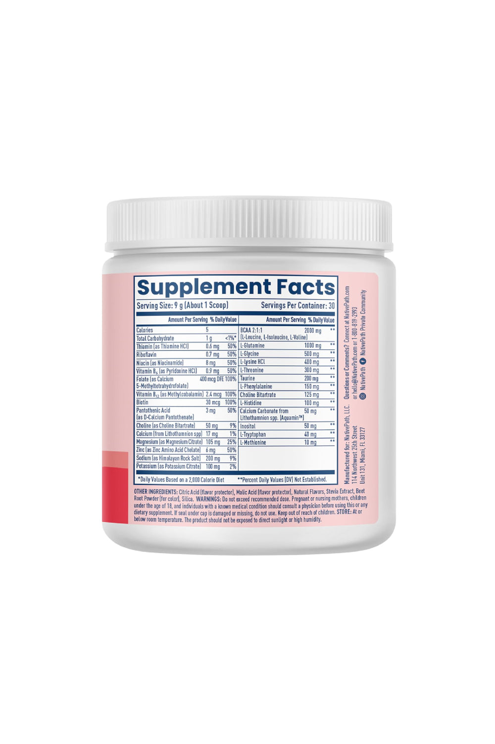NativePath Native Hydrate tub showing 30 servings for convenient daily hydration