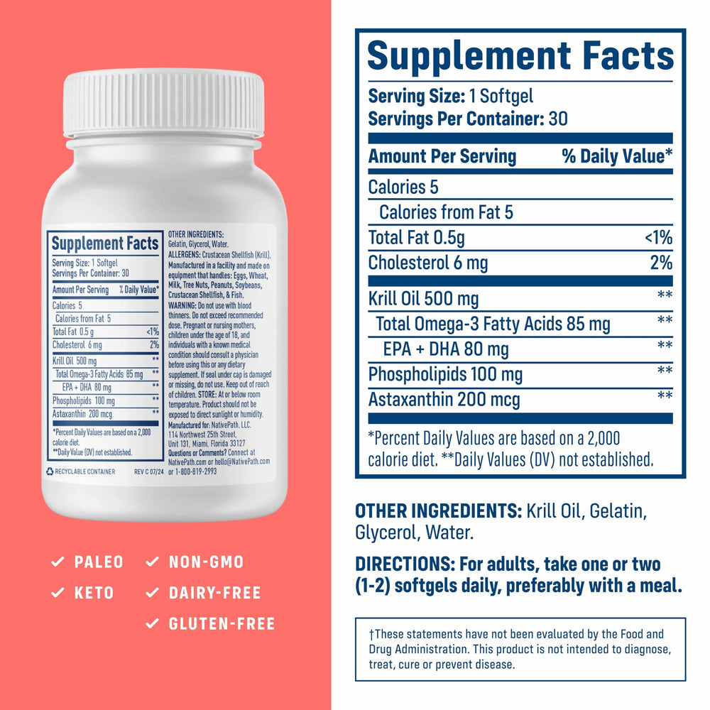 NativePath Antarctic krill oil softgels arranged for daily use.
