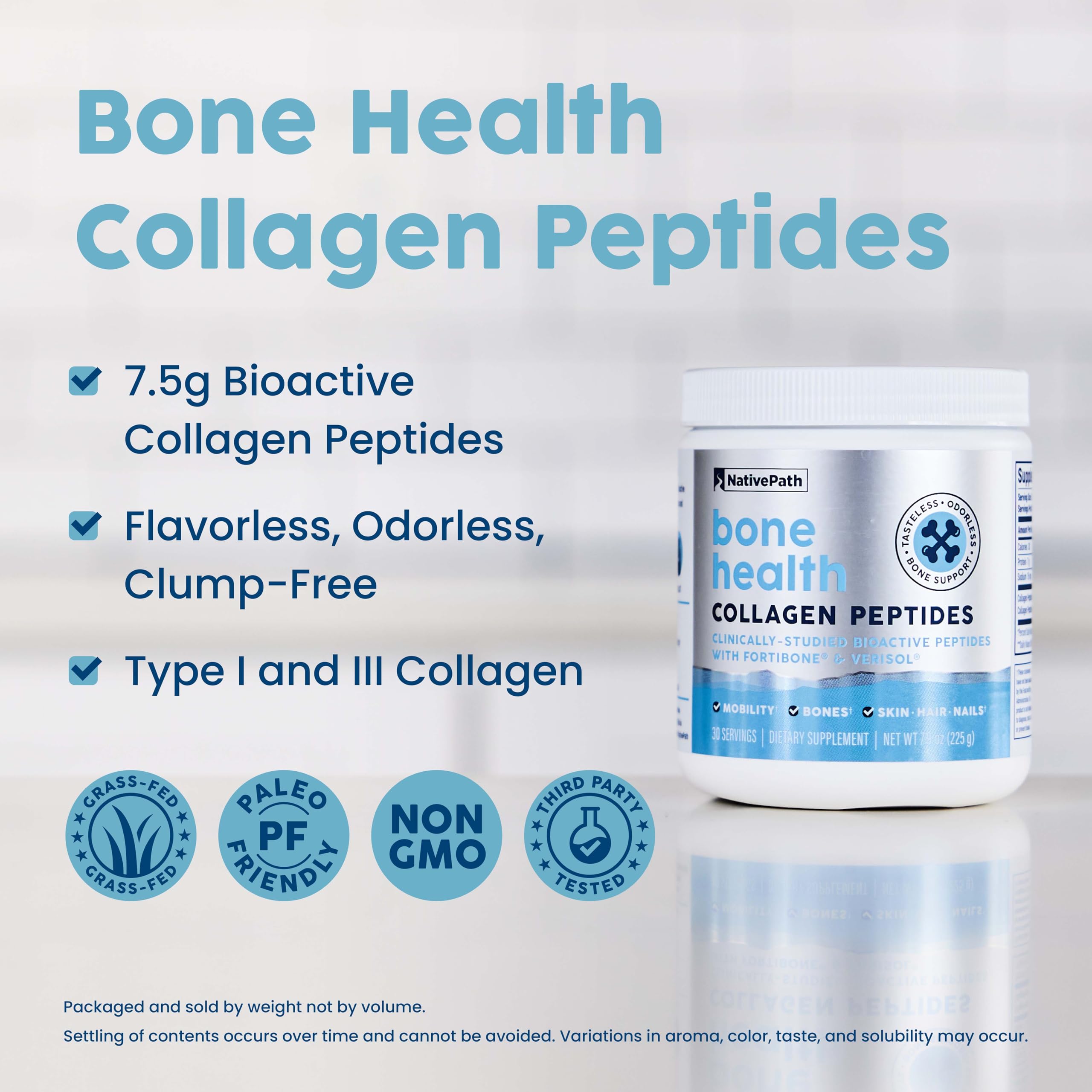NativePath Bone Health label highlighting clean, allergen-free formula for Paleo and Keto