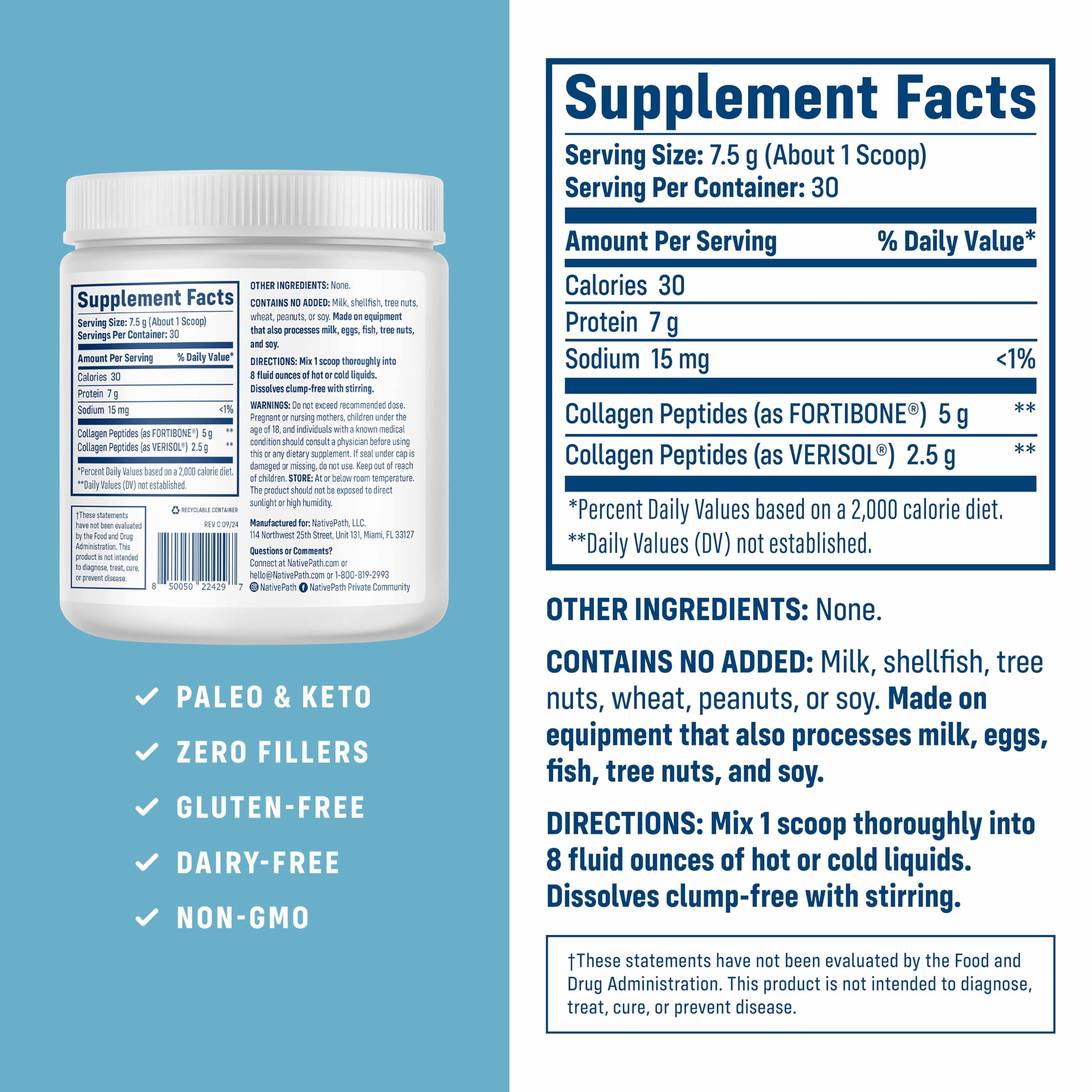NativePath Bone Health scoop ready to mix into drinks for daily collagen support
