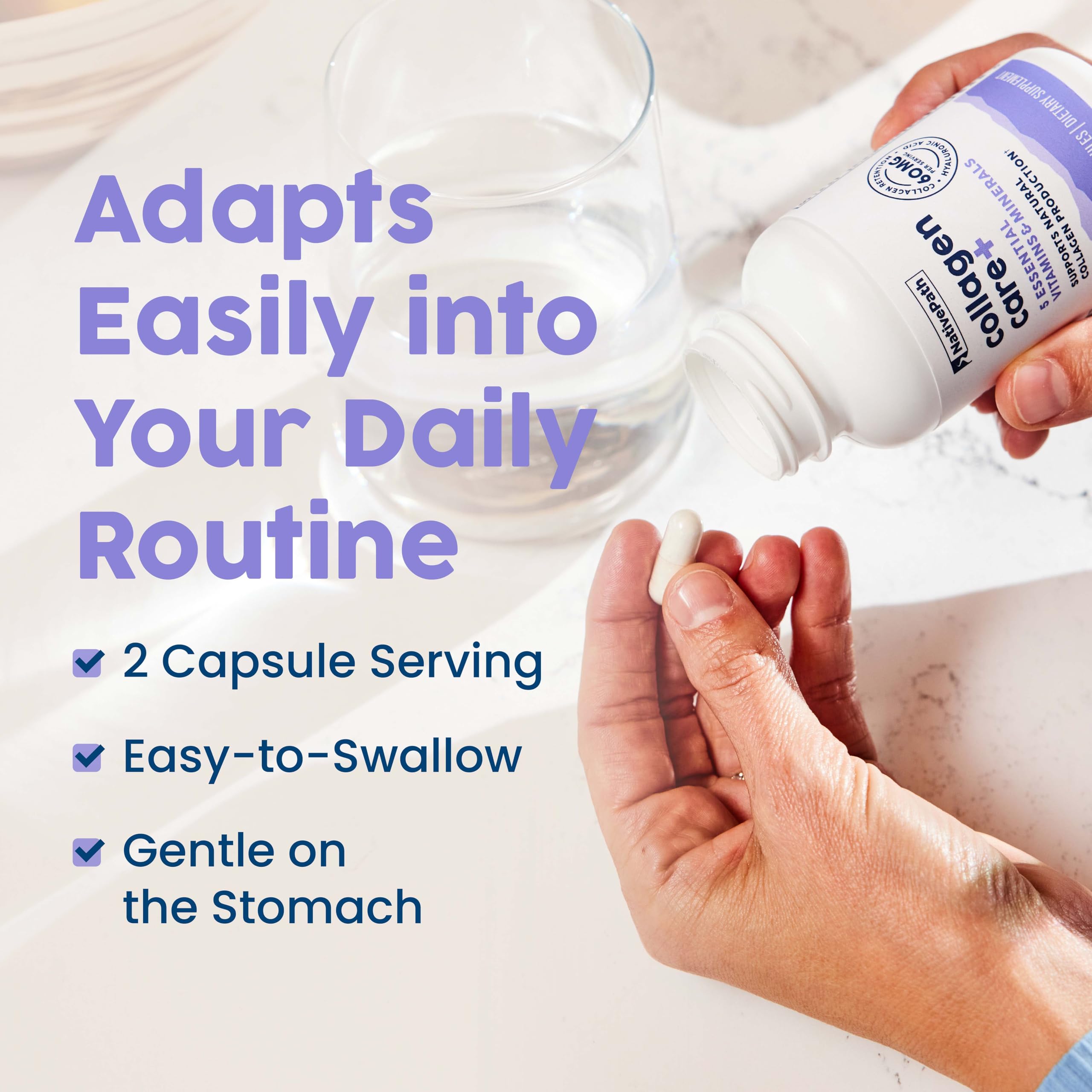 NativePath Collagen Care+ daily routine scene with capsules