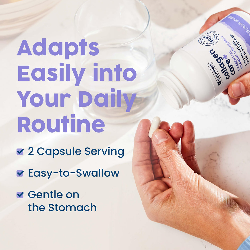 NativePath Collagen Care+ daily routine scene with capsules