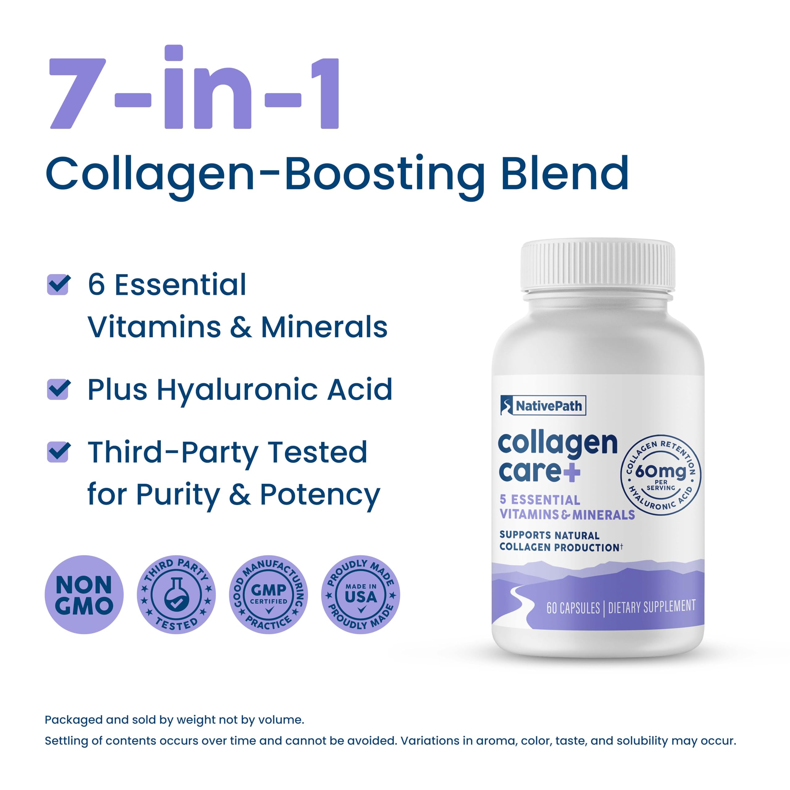 NativePath Collagen Care+ label close-up highlighting the vitamin blend