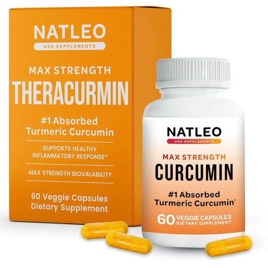 Natleo Theracurmin bottle front showing premium turmeric supplement for daily joint comfort