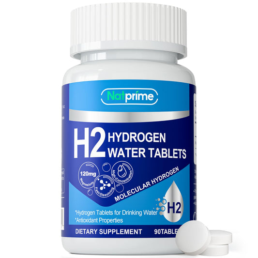 Natprime hydrogen tablets dissolving in water to hydrate with molecular hydrogen