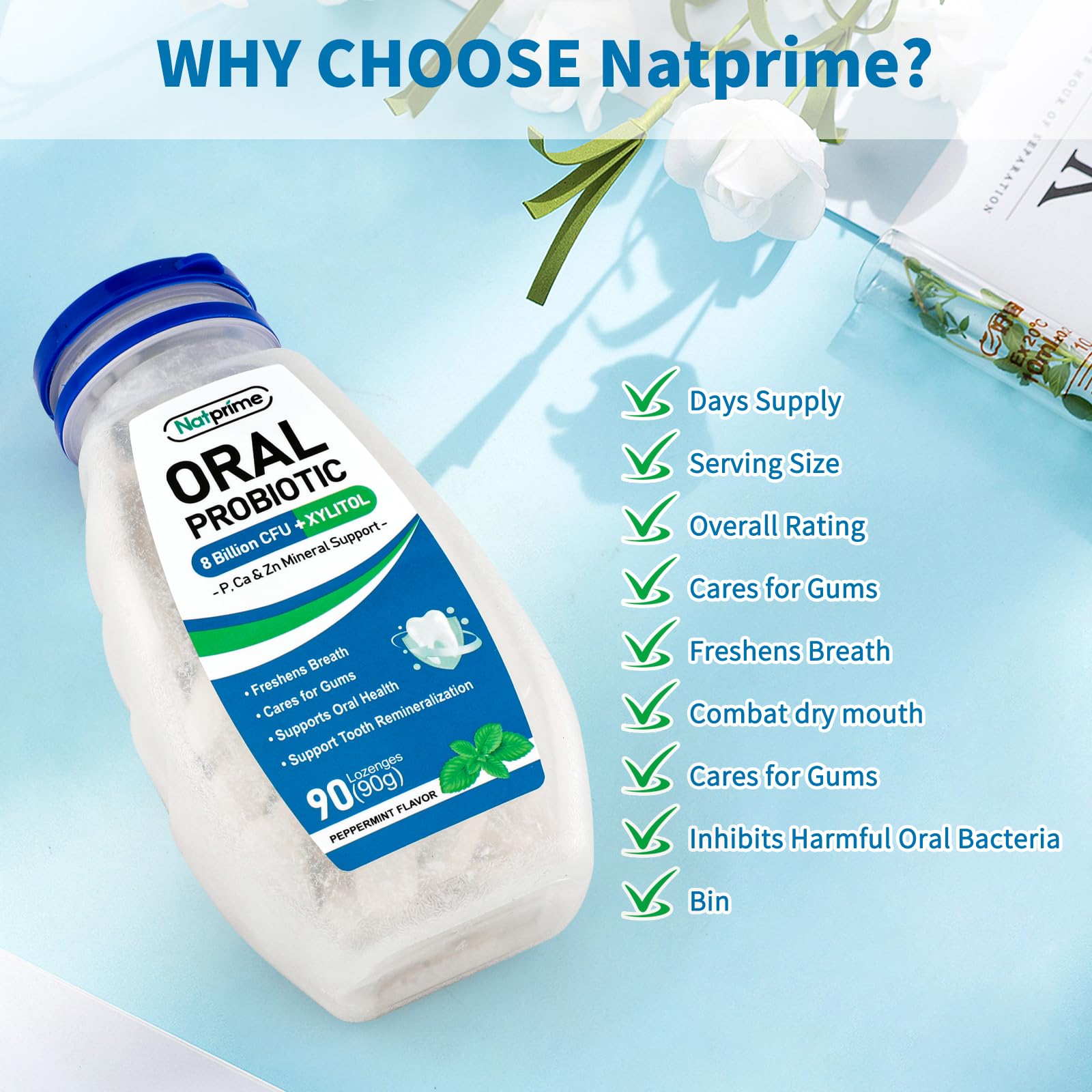 Natprime mint lozenges on-the-go packaging for daily use