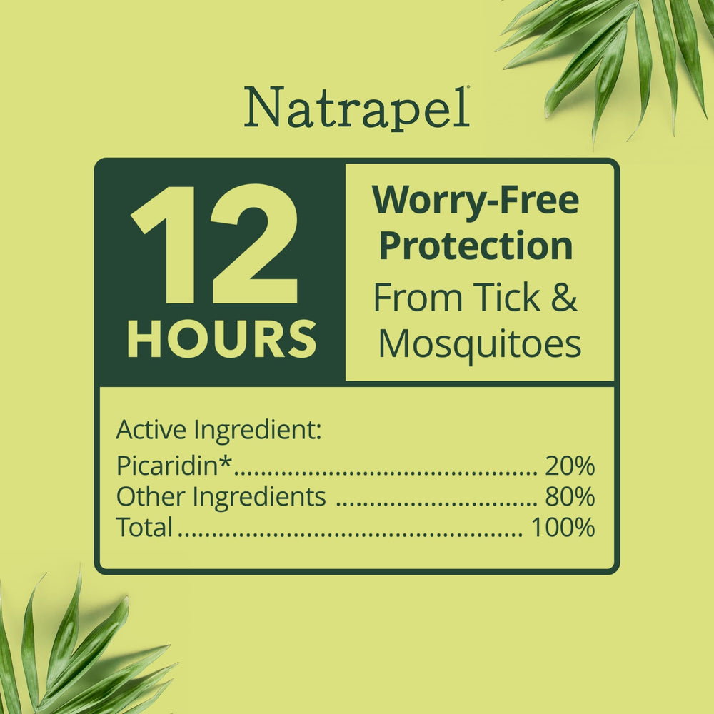 Closeup of Natrapel 20% Picaridin formula highlighting long-lasting protection