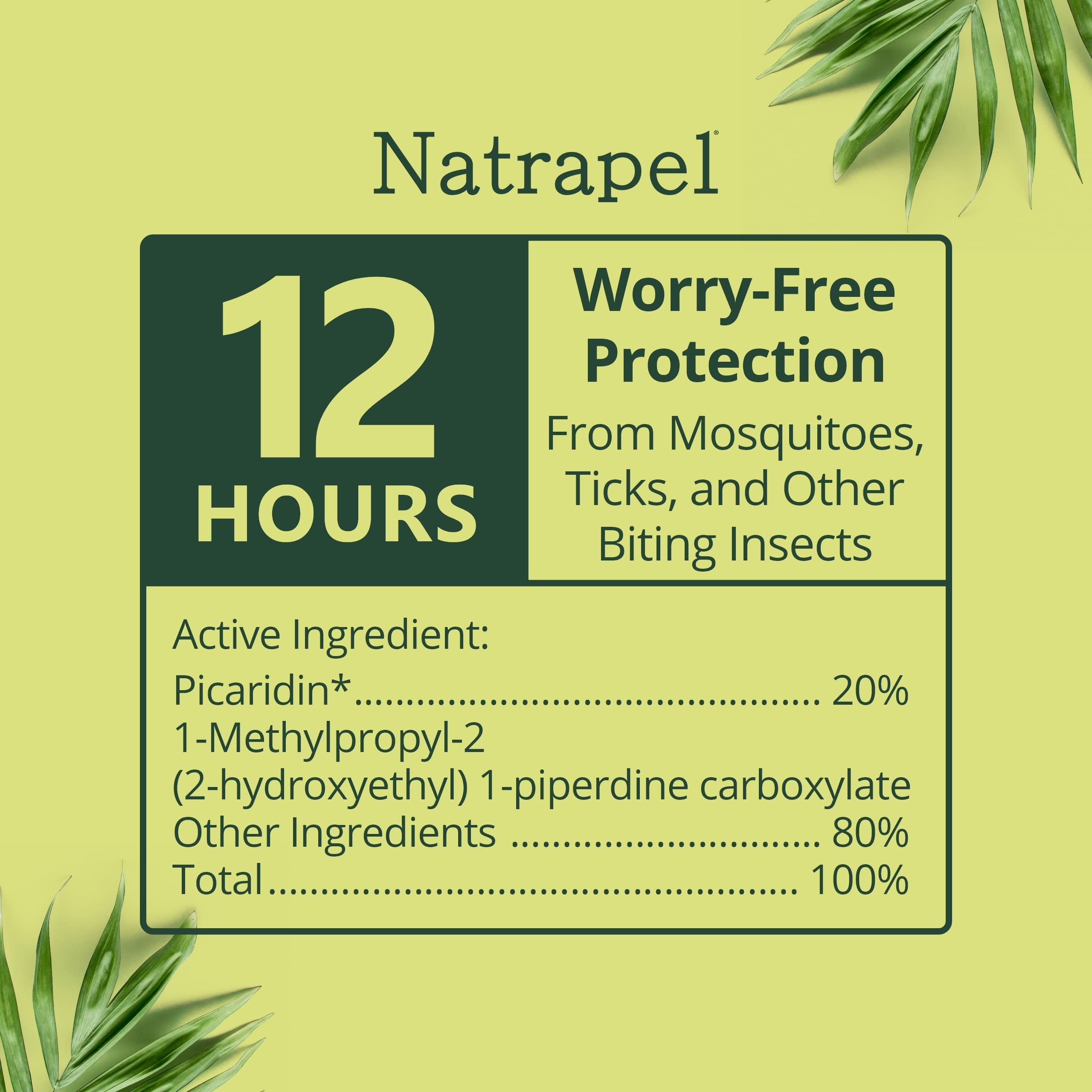 Natrapel wipes close-up showing 20% picaridin for up to 12 hours.