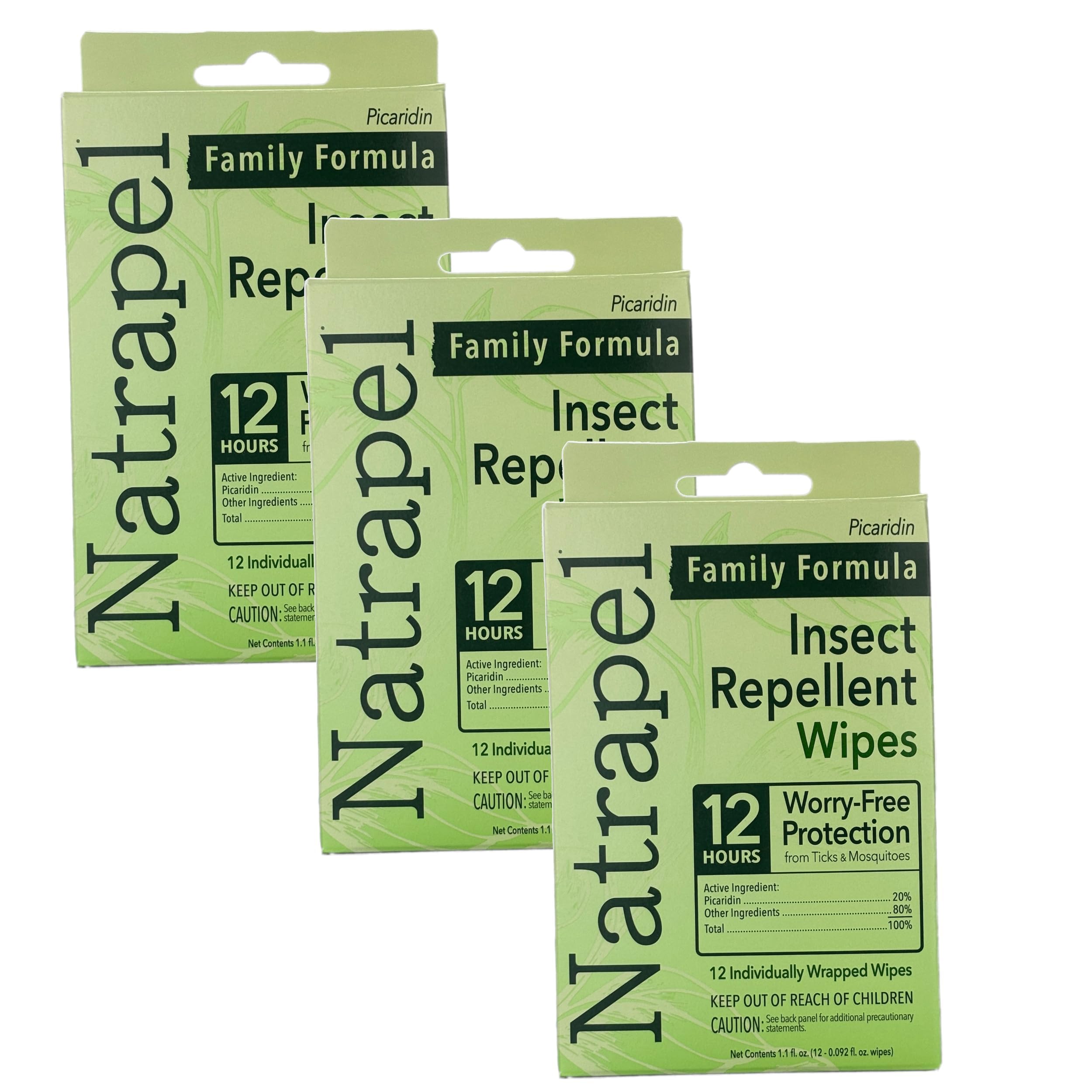 Natrapel tick and insect wipes 3-pack on display for family protection.