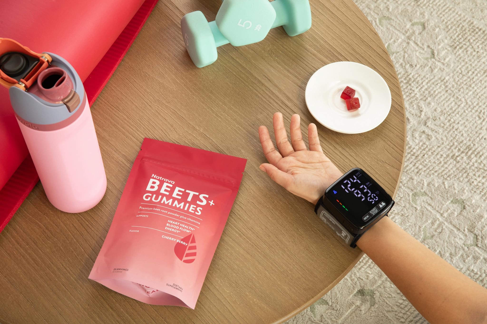 Natrava Beets+ Gummies on a desk setup reflecting a modern wellness routine