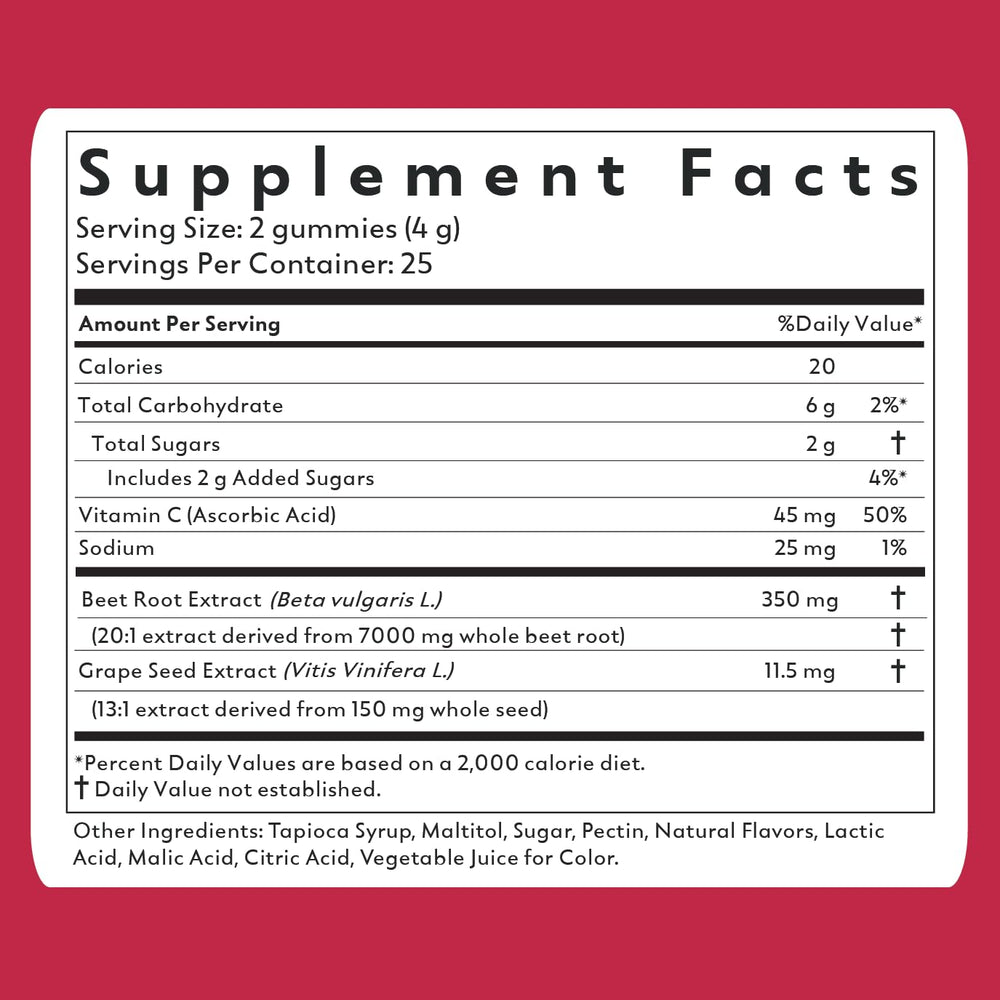 Natrava Beets+ Gummies poured beside beet powder visuals for nutrient-rich snacking