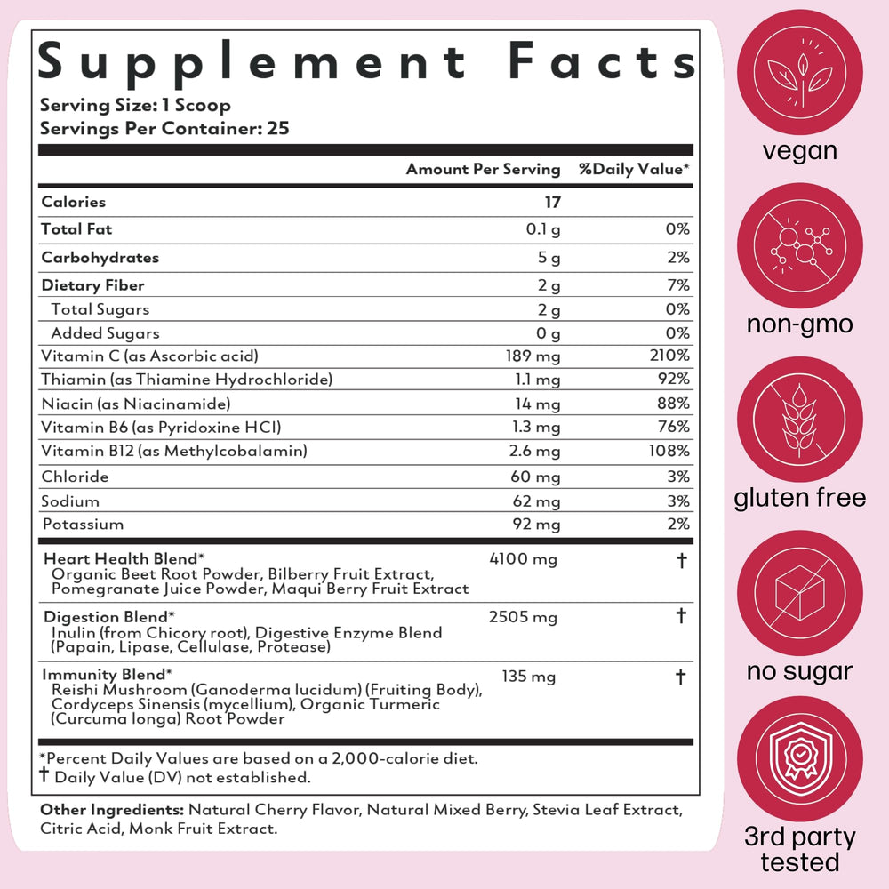Natrava Beets+ packaging infographic emphasizes vegan and gluten-free credentials.
