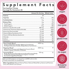 Natrava Beets+ packaging infographic emphasizes vegan and gluten-free credentials.