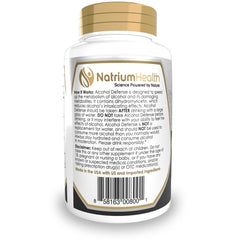 Natrium Health Alcohol Defense packaging emphasizing gluten-free, non-GMO formulation.