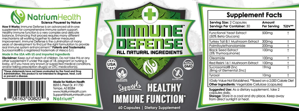 Natrium Health Immune Defense capsules daily-use scene with water for easy onboarding