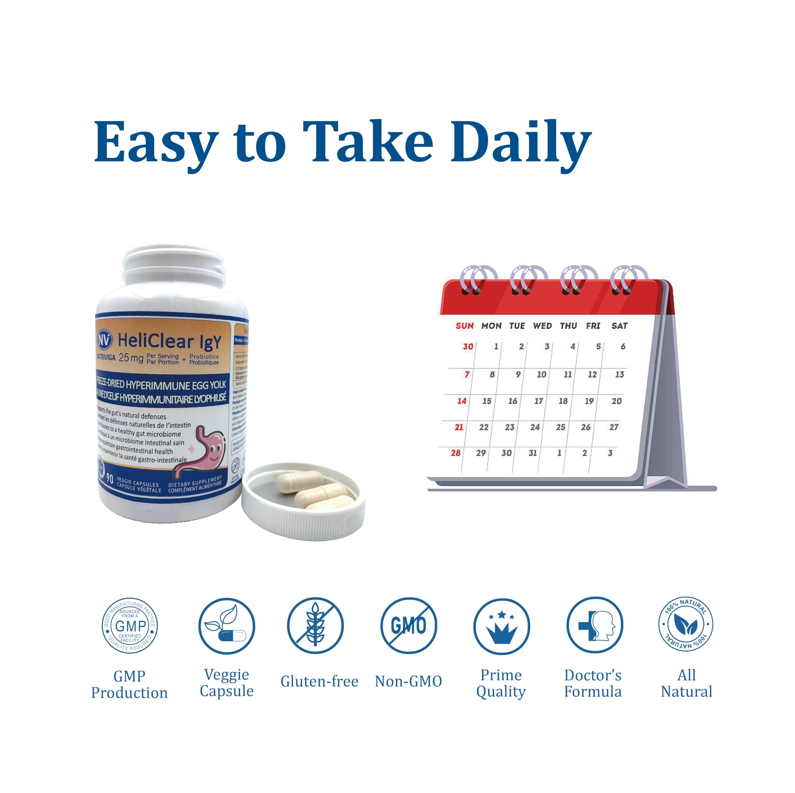 NATRIVIGA Heliclear packaging badge notes non-GMO and gluten-free features