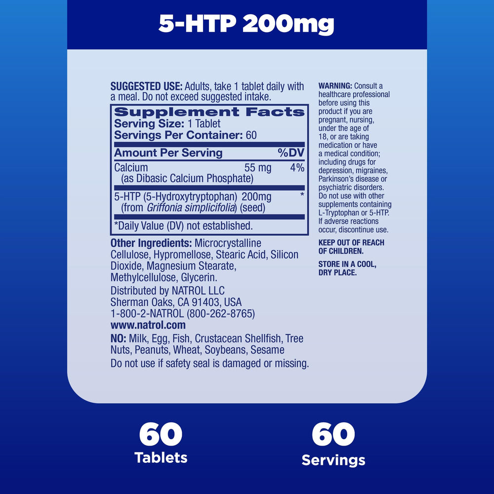 Natrol 5-HTP packaging on a store shelf emphasizes the time-release formulation