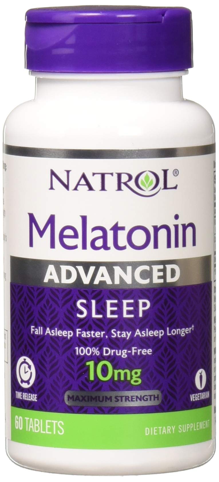Natrol Advanced Sleep Melatonin 10 mg bottle front view for night rest