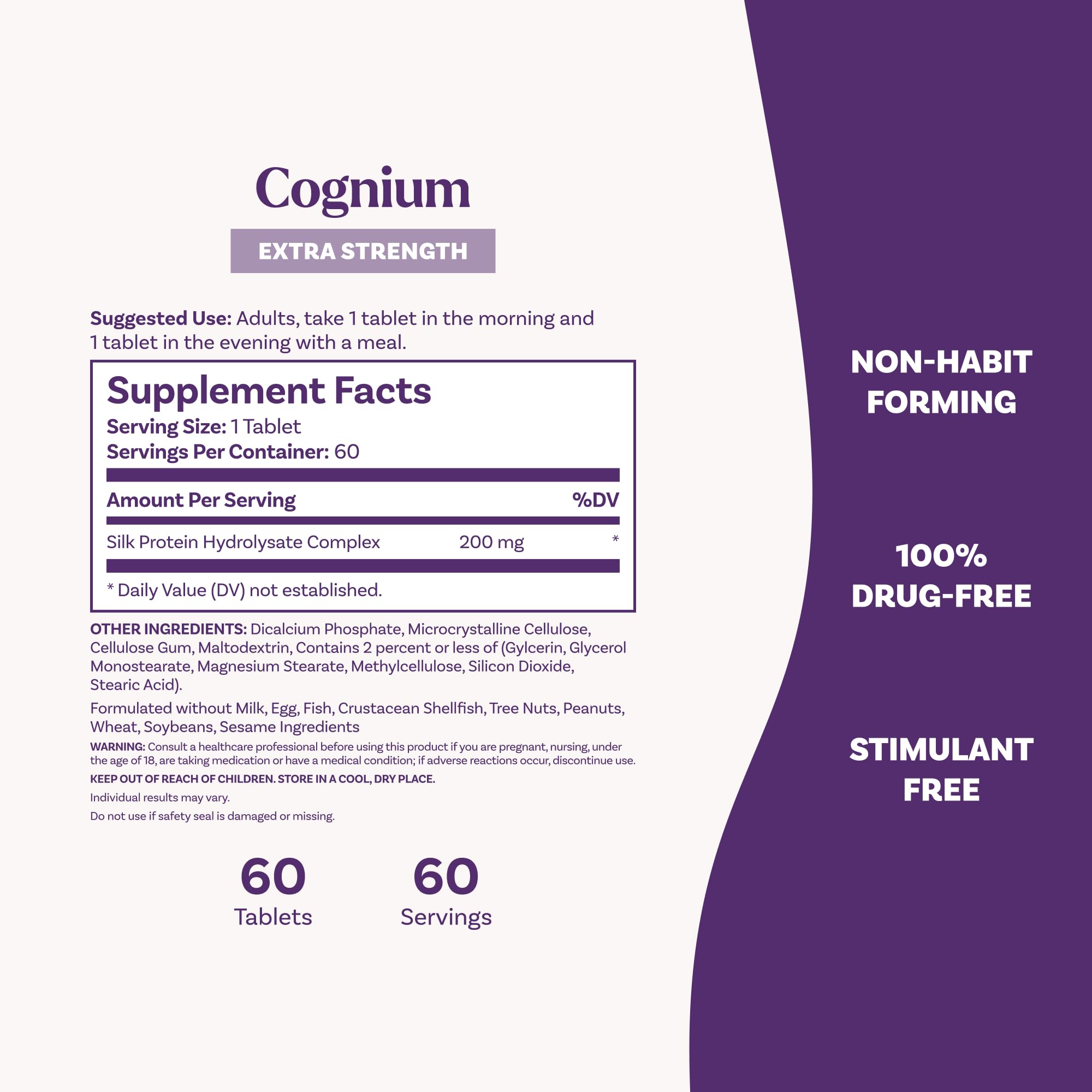 Allergen-free Natrol Cognium Memory supplement label.