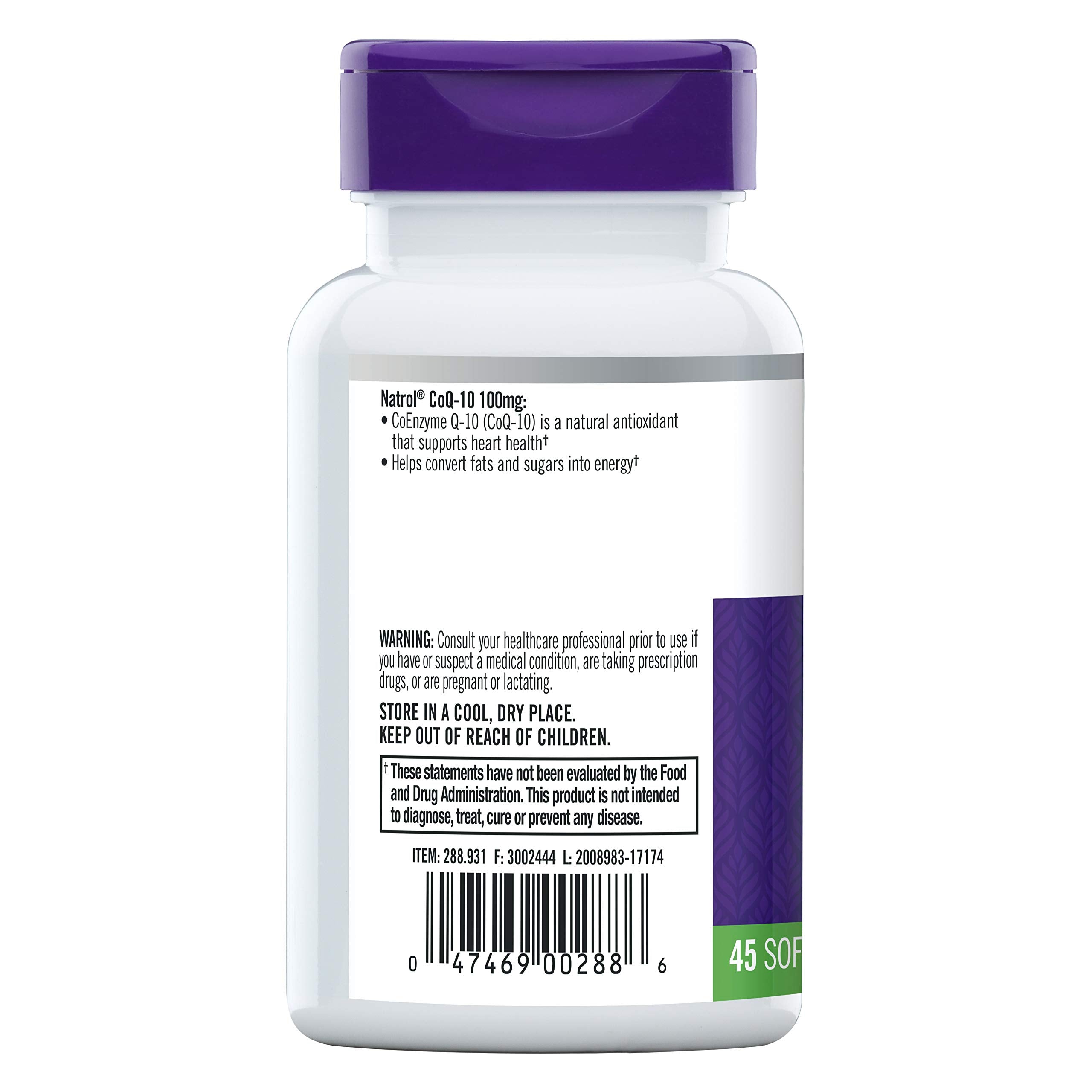 Natrol CoQ-10 softgels pour shows easy-to-swallow capsules for daily use.