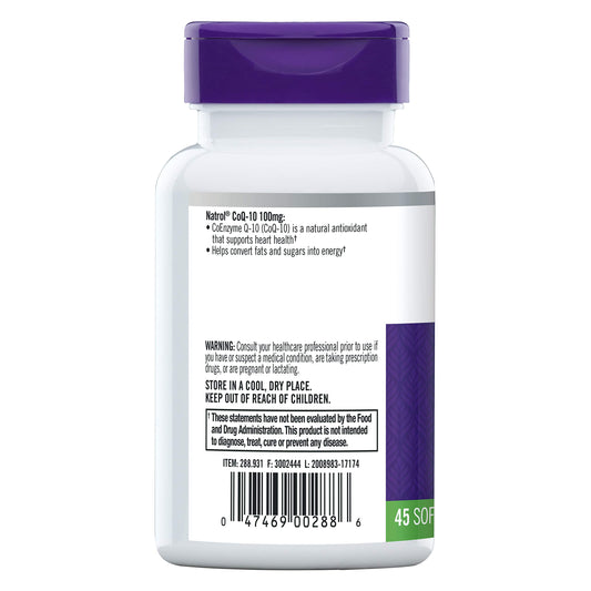 Natrol CoQ-10 softgels pour shows easy-to-swallow capsules for daily use.