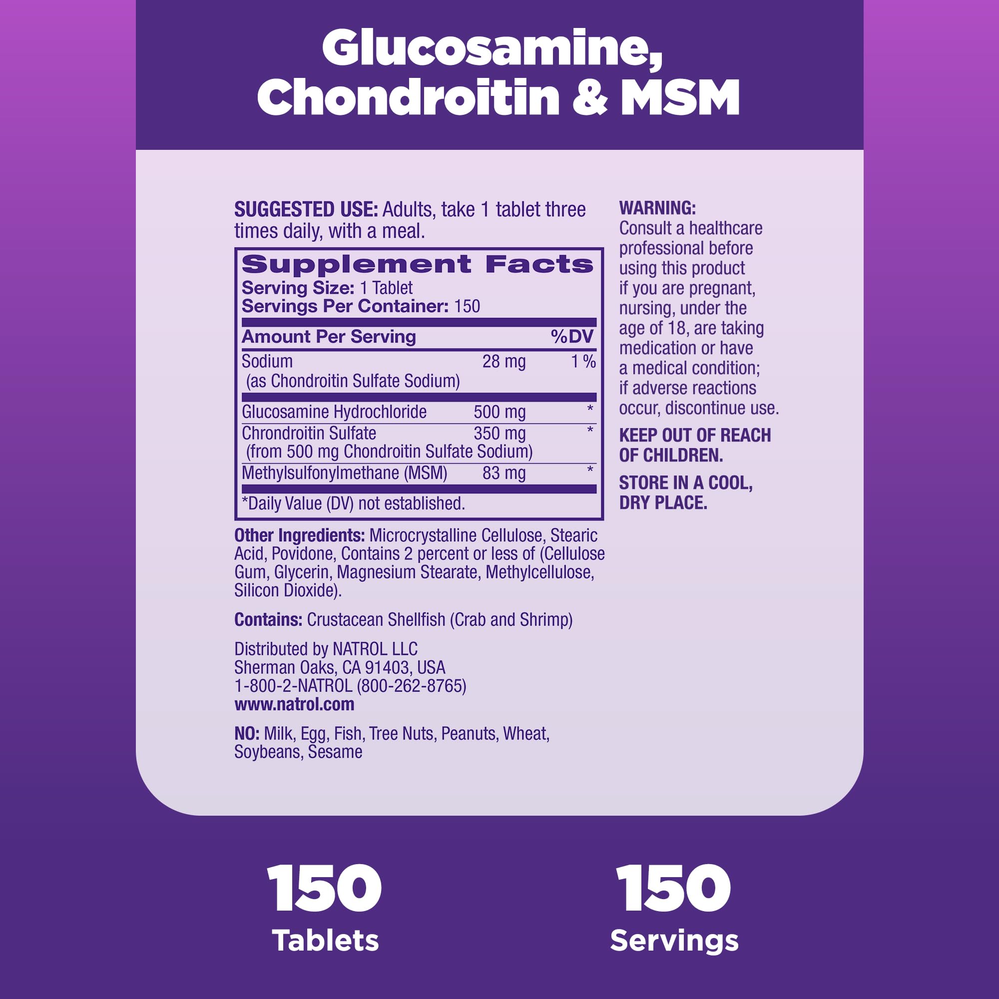 Natrol Glucosamine Chondroitin MSM tablets with clear ingredients list for informed choices.