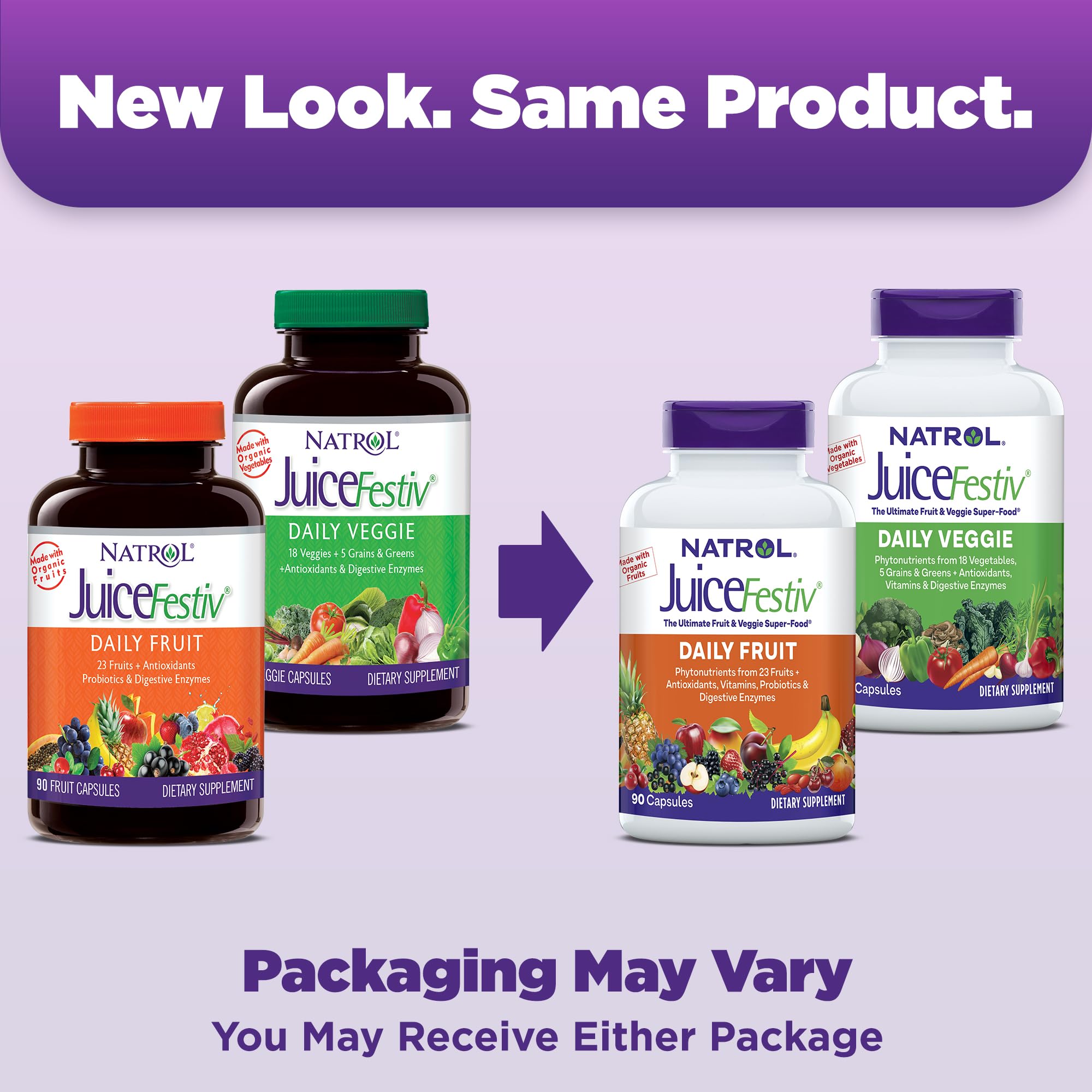 Close-up of Natrol JuiceFestiv capsules for easy daily use